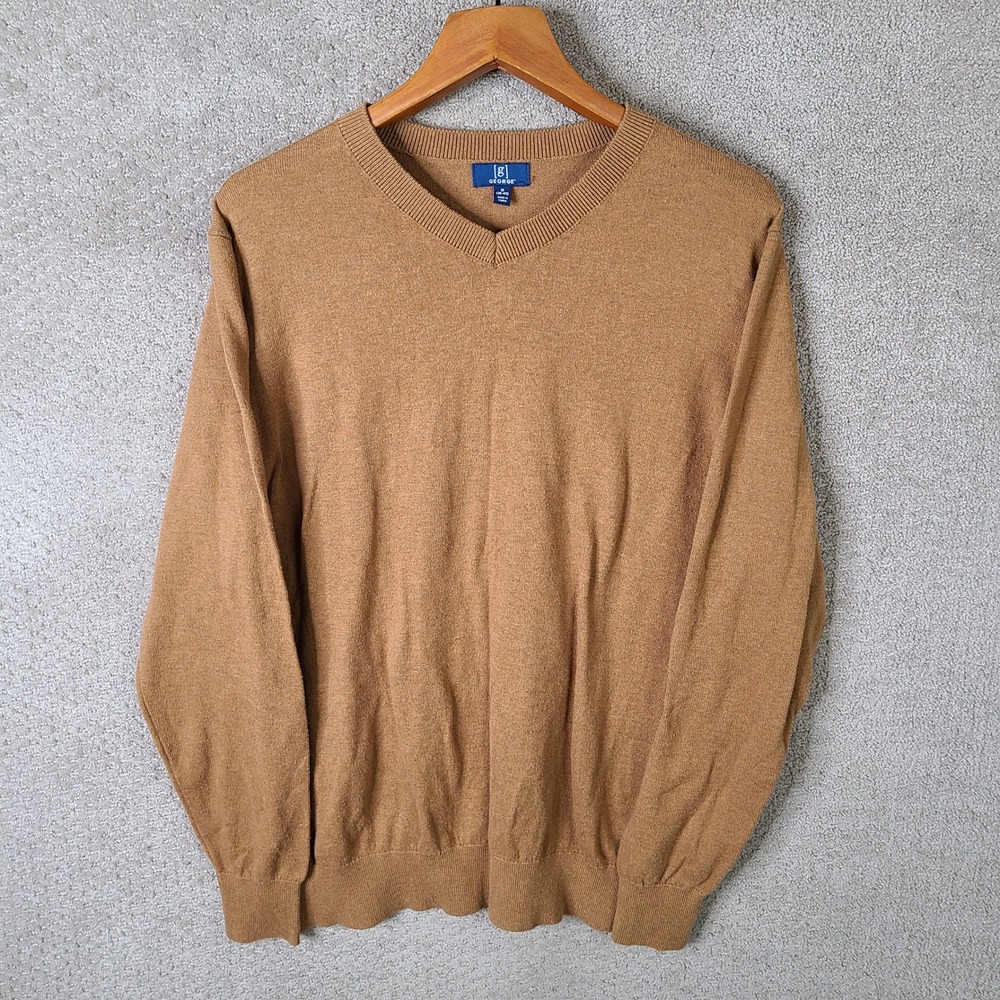 George Sweater Mens Medium Brown V Neck Pullover Cotton Blend Long Sleeve Casual